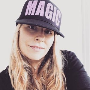 magic purple glitter black trucker hat